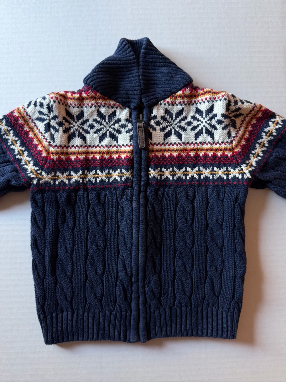 Hanna Andersson Fair Isle Cable Knit Zip Sweater Jacket 90 3T